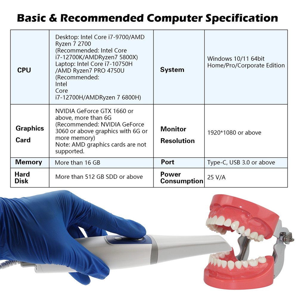 Dental Intra oral Scanner Remote sensing function AI Scanning Software