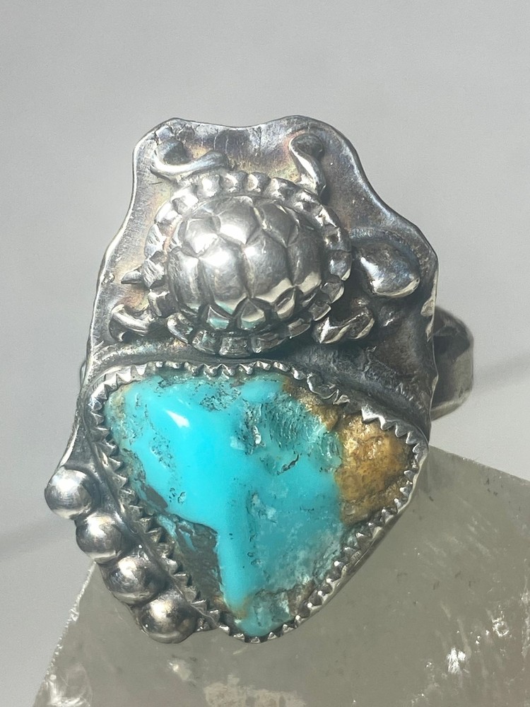 Turtle ring turquoise tribal southwest sterling silver