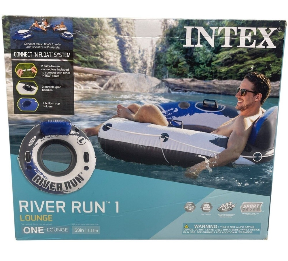 intex river run 1 lounge quantity 1 white blue 53" connect float system READ NEW