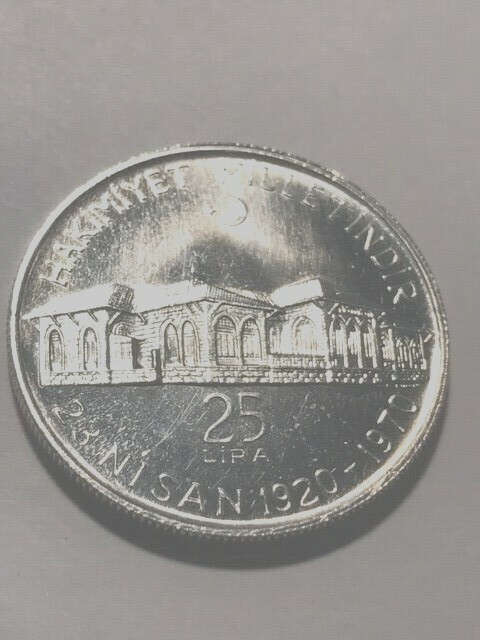 1970 Turkey 25 Lira Silver Proof #609
