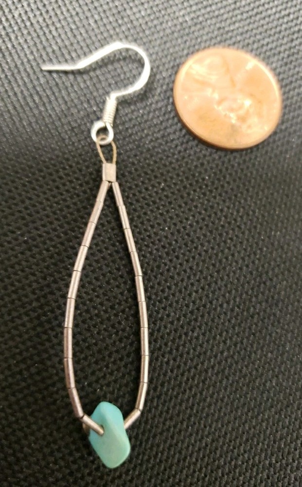 STERLING SILVER & TURQUOISE DANGLE EARRINGS 2 1/2".