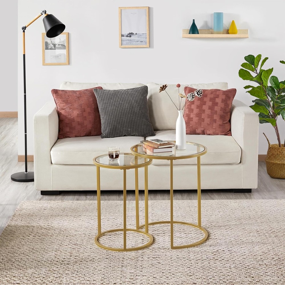 NEW Yaheetech Round Nesting Side Table Stacking Coffee Table, Set of 2 Circula