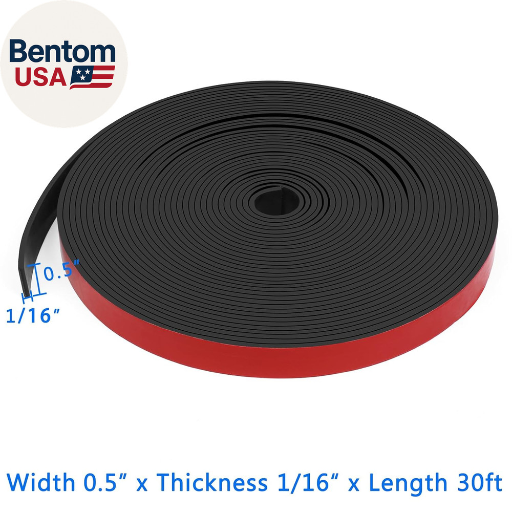 Adhesive Solid Rubber Strips, 1/2" Wide X 1/16" Thick X 360" Long Self Stick Bla