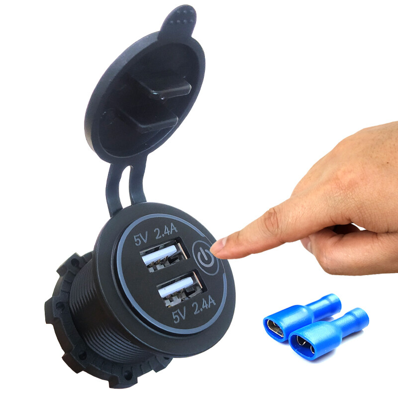Panel Mount Dual USB, 2.4 A Charger with Touch Switch. 12/24 VDC Input