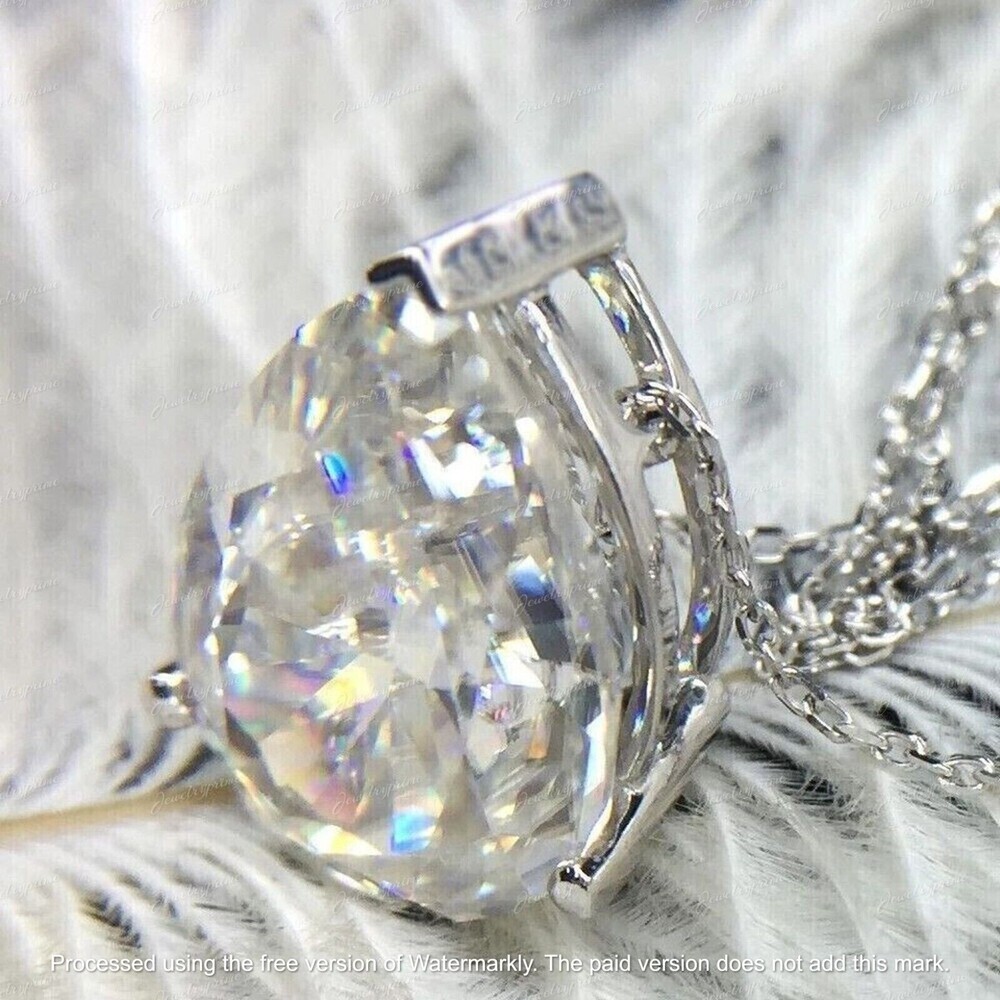 2Ct Pear Cut Lab Created Diamond Solitaire Pendant 14K White Gold Plated Silver