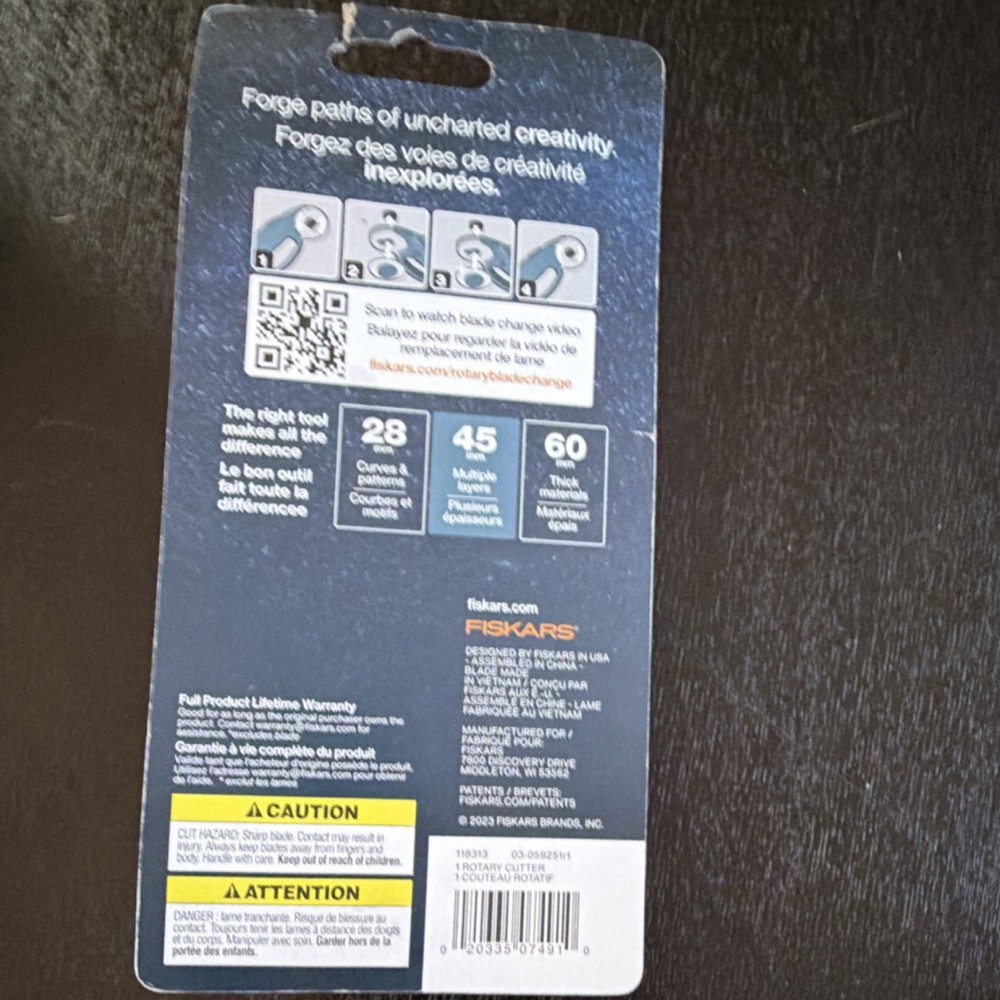 Fiskars Rotary Cutter 45mm Loop Mountain Handle 03-059251r1 Fabric Sewing