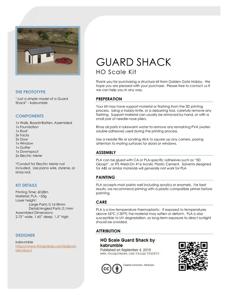 HO Scale Guard Shack 3D Printed Structure Kit, Easy Assembly, Ready to Ship!