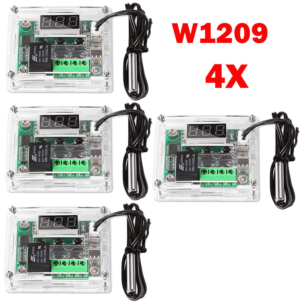 4Pack W1209 DC12V Digital Thermostat Temperature Control Switch Sensor With Case