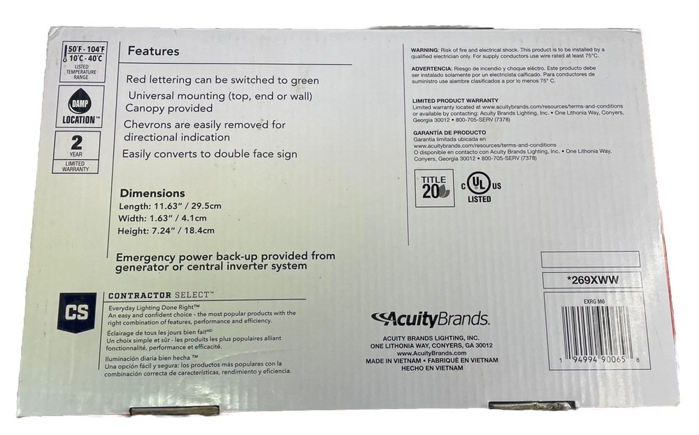 LED EXIT SIGN Lithonia Lighting ECRG Series Red or Green Emergency Exit Light