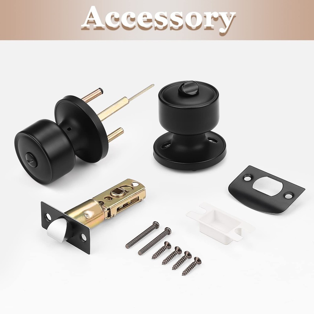 knobelite 3 Pack Door Knobs Privacy Function Keyless Lock Black Interior Roun...