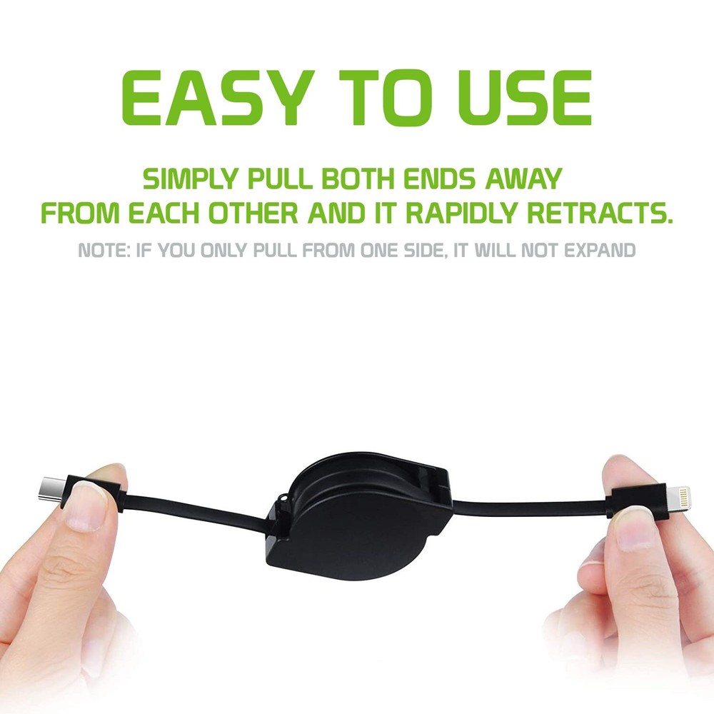 Retractable iPhone Cable, Lightning to USB-C Charging Cord (MFI Certified)