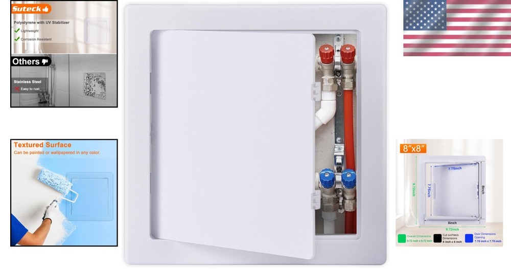 Self-Contained 8x8 Inch Plastic Access Panel - Perfect for Drywall and Ceilings