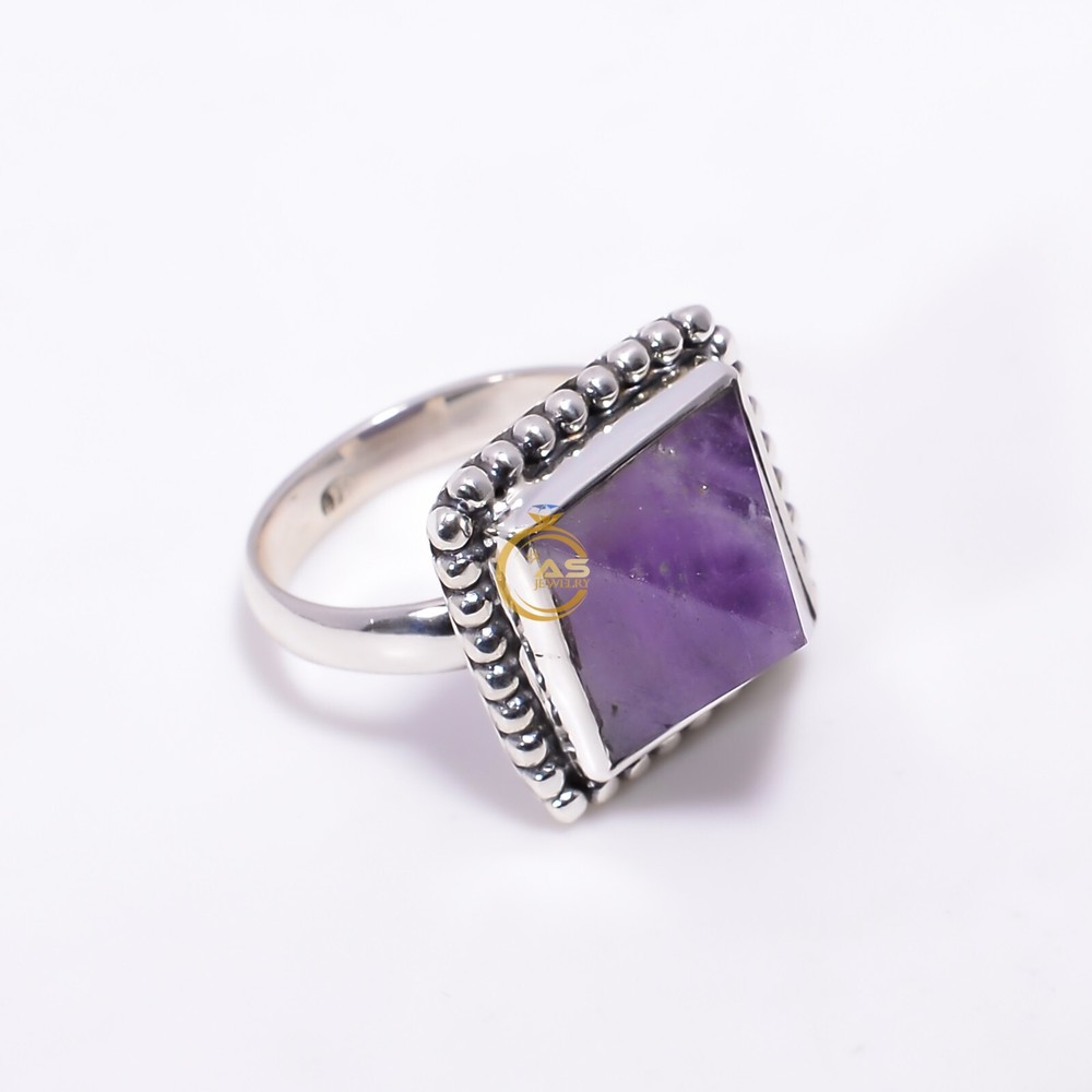 Pyramid Amethyst Gemstone 925 Solid Sterling Silver Handmade Ring All Size