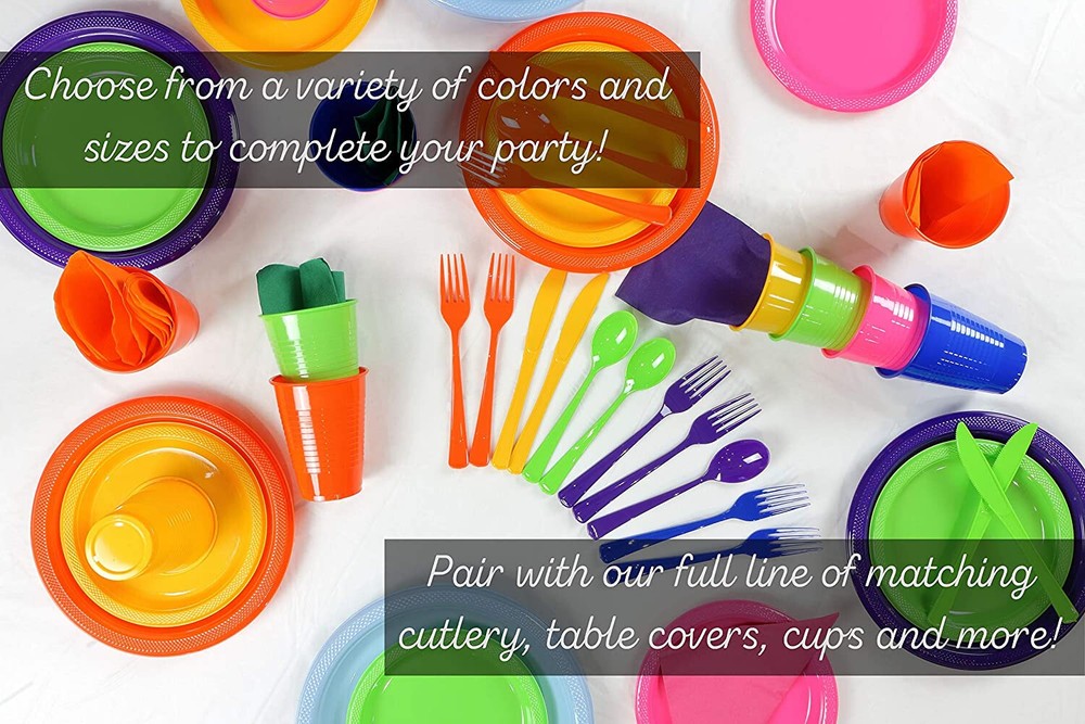 Plastic Disposable Plates -Vibrant Solid Colors Luncheon Dinner Party 7" 9" 10"