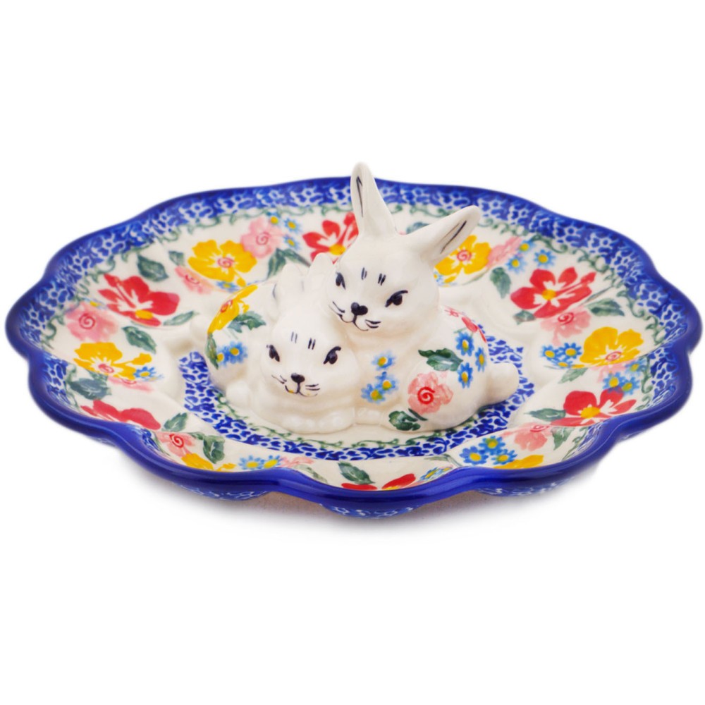 Polish Pottery Egg Plate 8" Hibiscus Haven