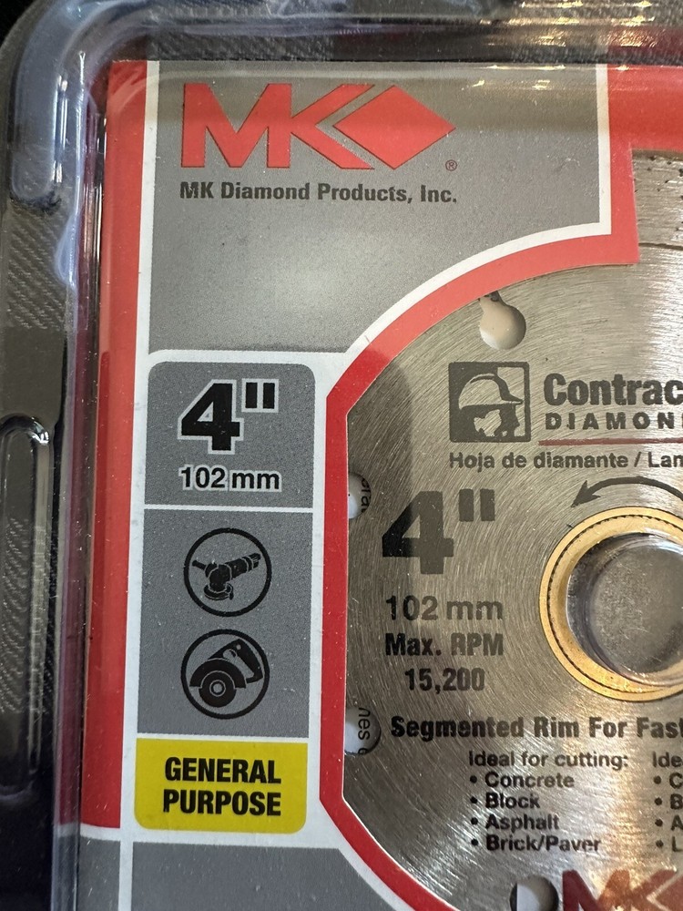 New - MK Contractor Plus Diamond 4” Segmented Blade - Part # 166987