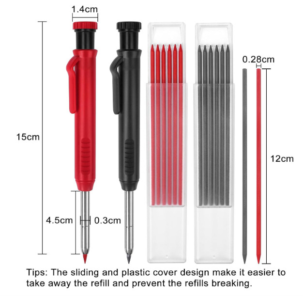 2 Pack Carpenter Pencils Mechanical Pencils with 12 Refills, Construction Pen...