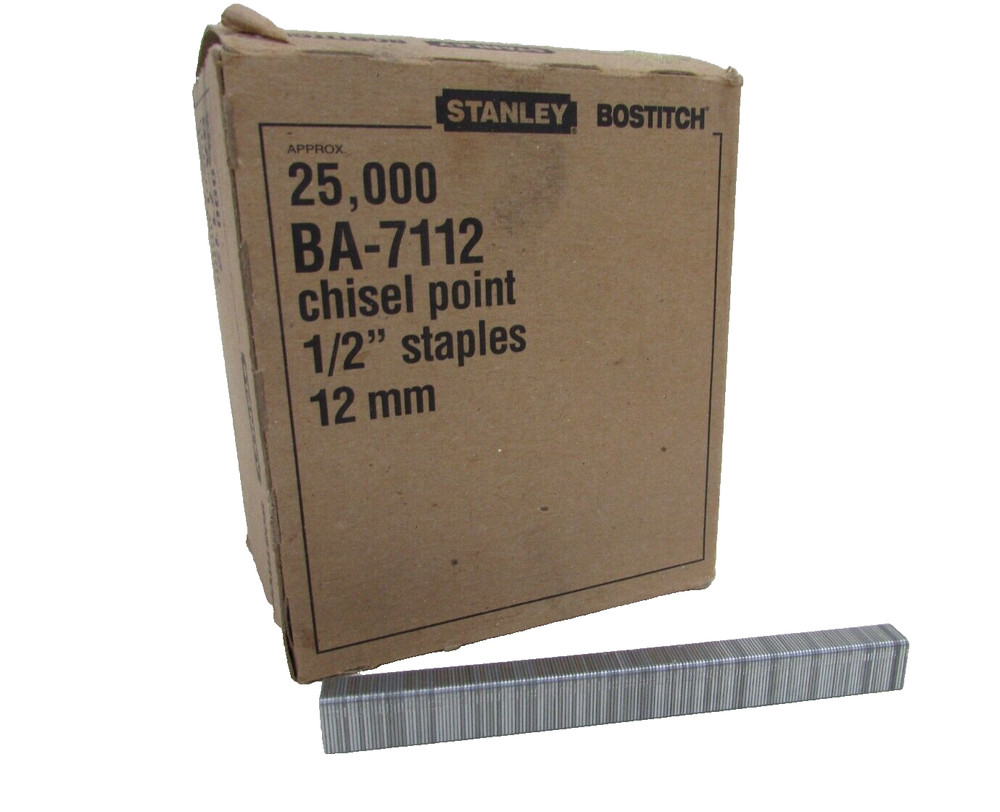 STANLEY (BOSTITCH) BA-7112 CHISEL POINT 1/2" STAPLES, OPEN BOX