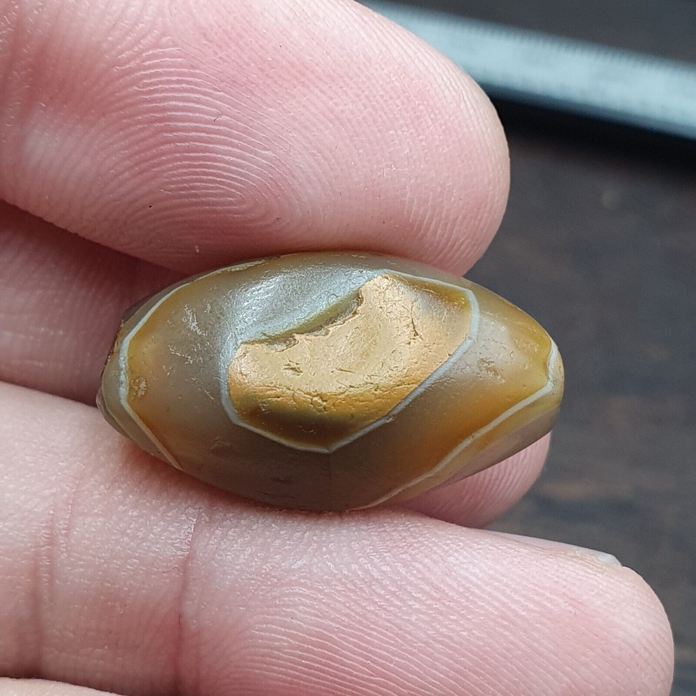 AA Ancient Suleimani Gray Agate Bead , Rare Himalayan agate bead