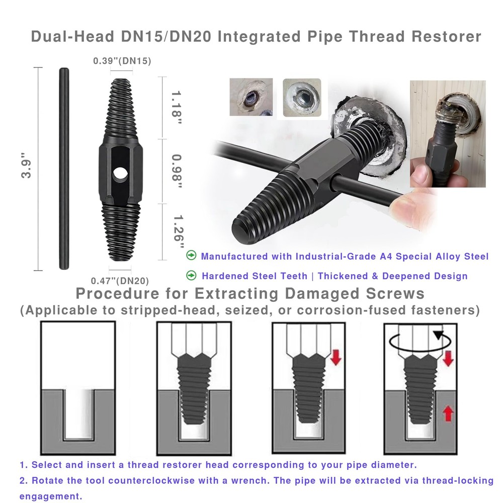 Integrated Internal & External Pipe Threading Tool with Screw Extractor & Sea...