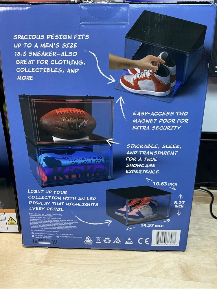 Two Kicks & Co. Stackable Sneaker RGB Led Display Case Magnetic, Link Multiple