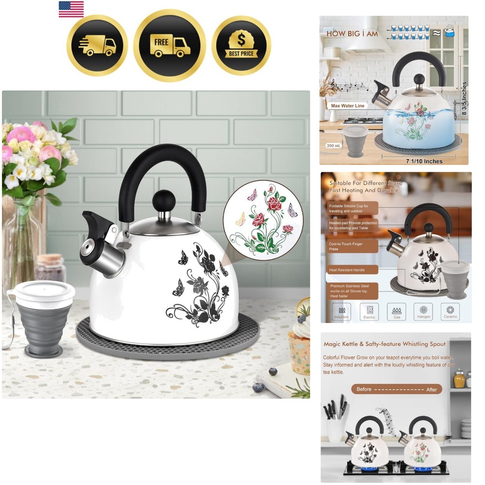 ARC Stainless Steel Whistling Tea Kettle, Magic Color Changing Design 2-Quart...