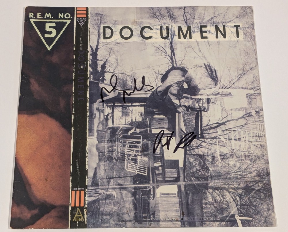 R.E.M. PETER BUCK MIKE MILLS signed ORIGINAL "DOCUMENT" RECORD LP BECKETT (BAS)