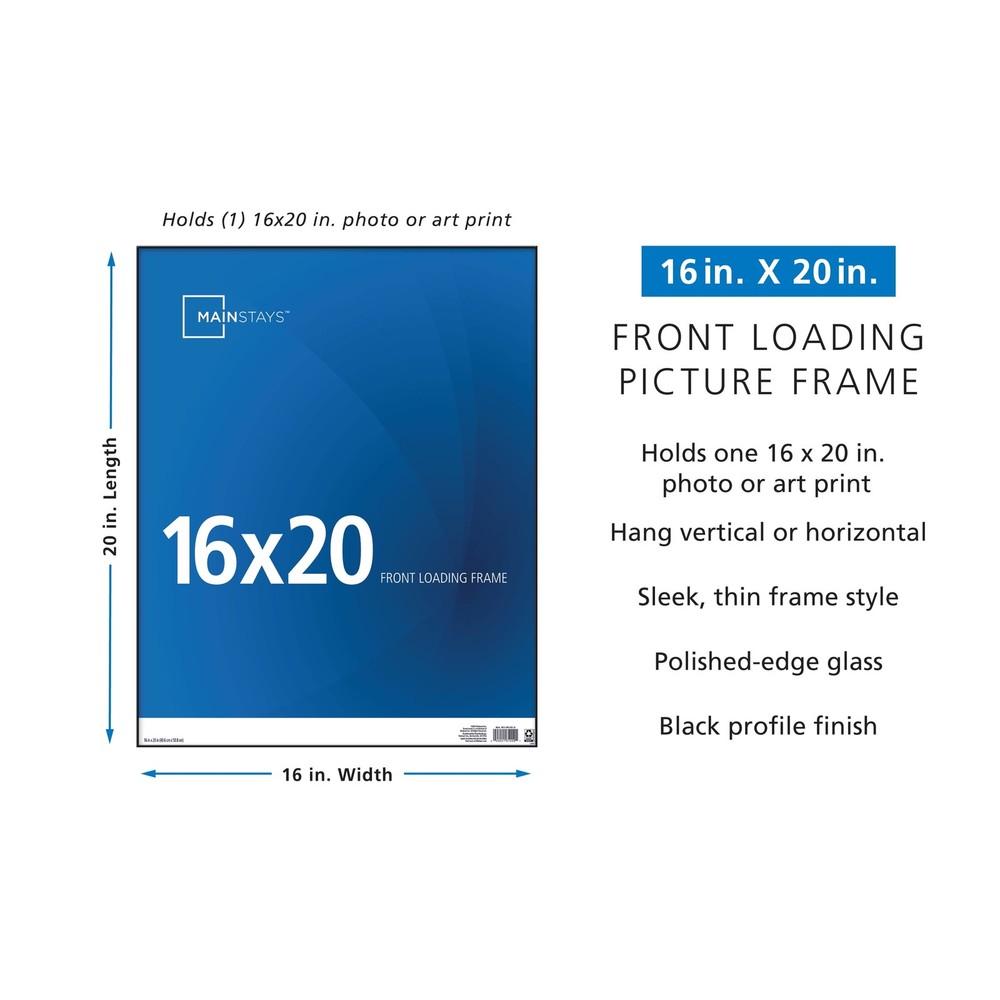 16x20 Front Loading Wall Picture Frame, Black