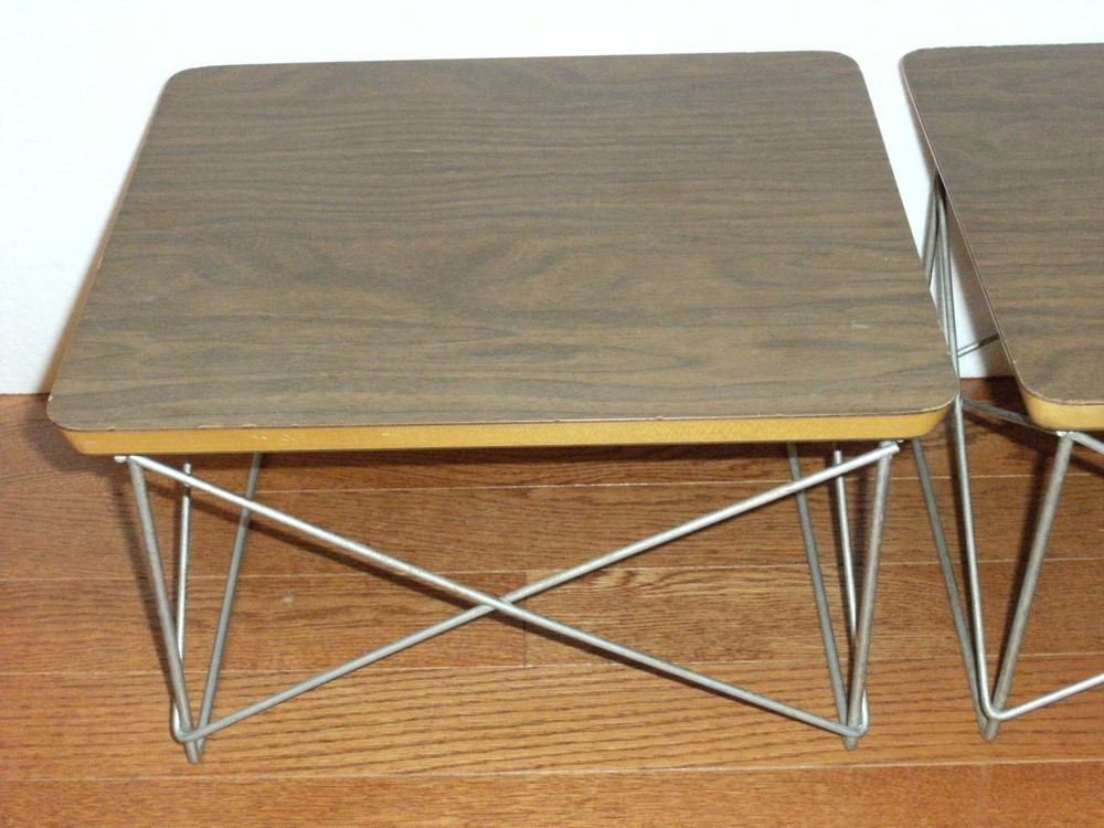 (2) Early Herman Miller Eames Wire Base Low Table's ~ Walnut