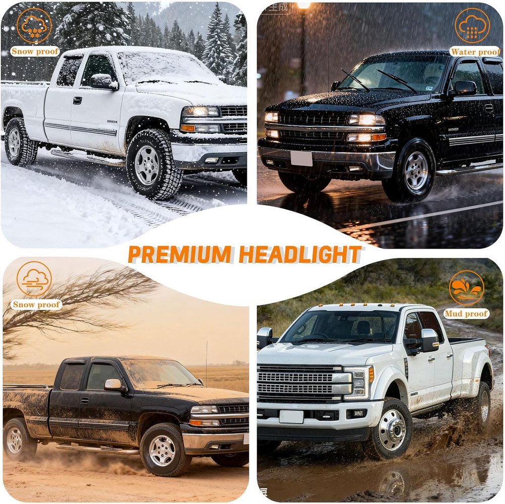 LED DRL Headlight Assembly, Headlights Kit Compatible with 2007-2013 GMC Sierra