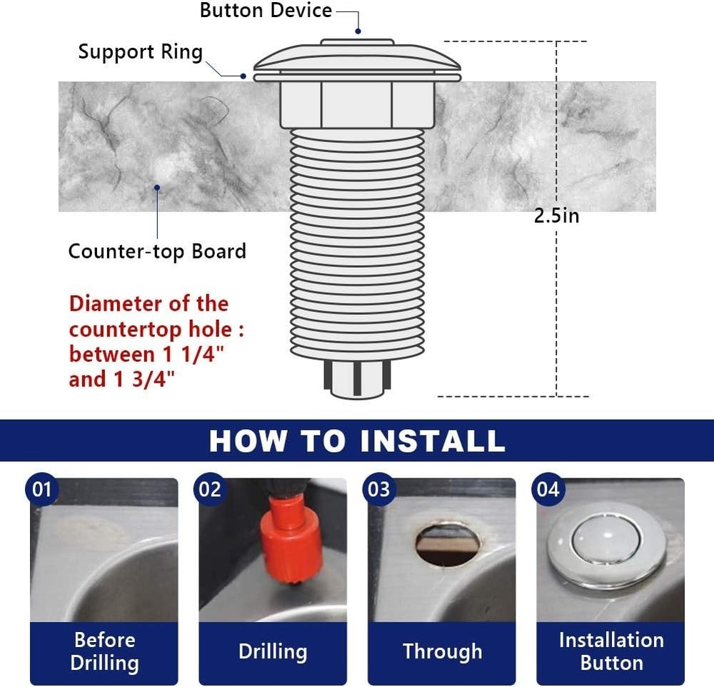 Long 3.5" Push Button Air Switch - Certified for Garbage Disposals