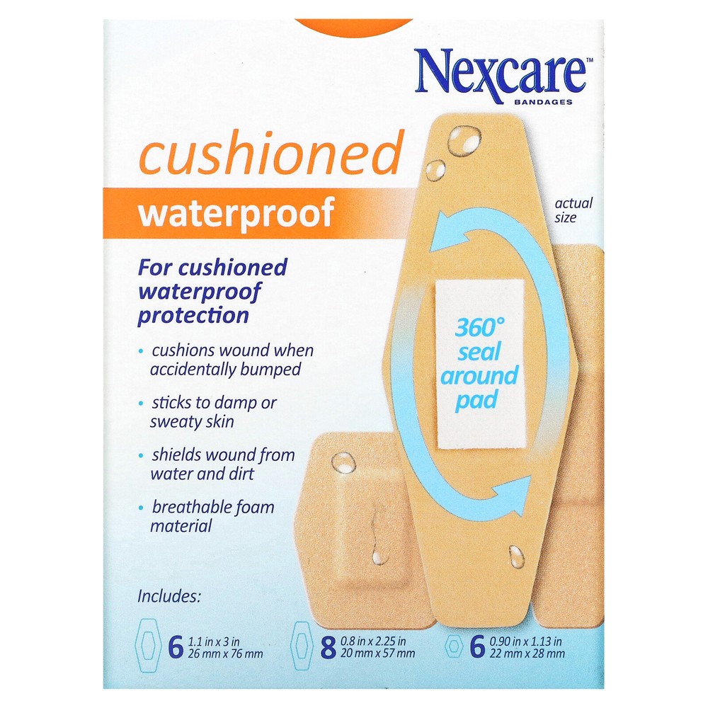 Cushioned Waterproof Bandages, 20 Assorted Sizes