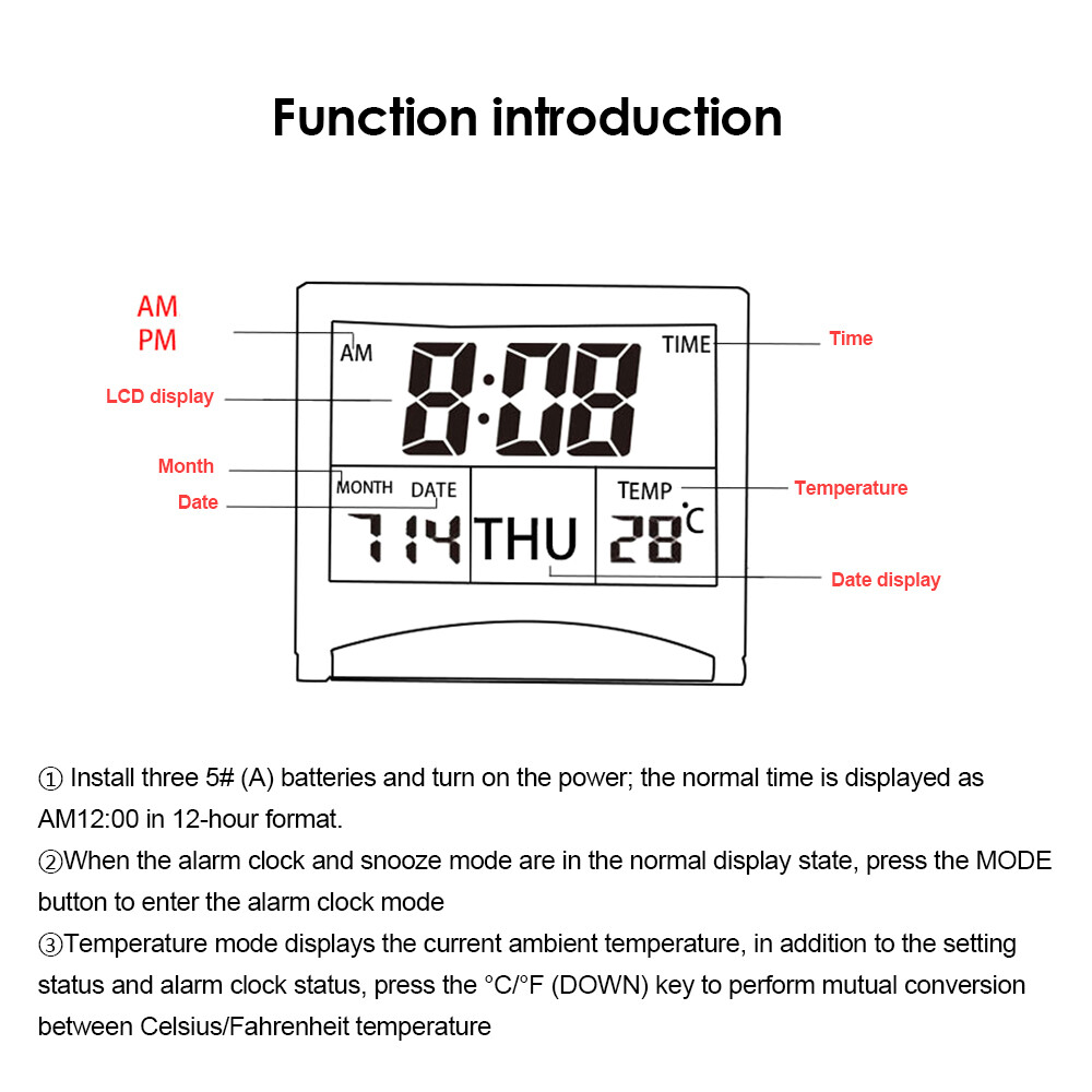 Digital Deck Clock Foldable Calendar Temperature Timer Alarm Clock LCD Display