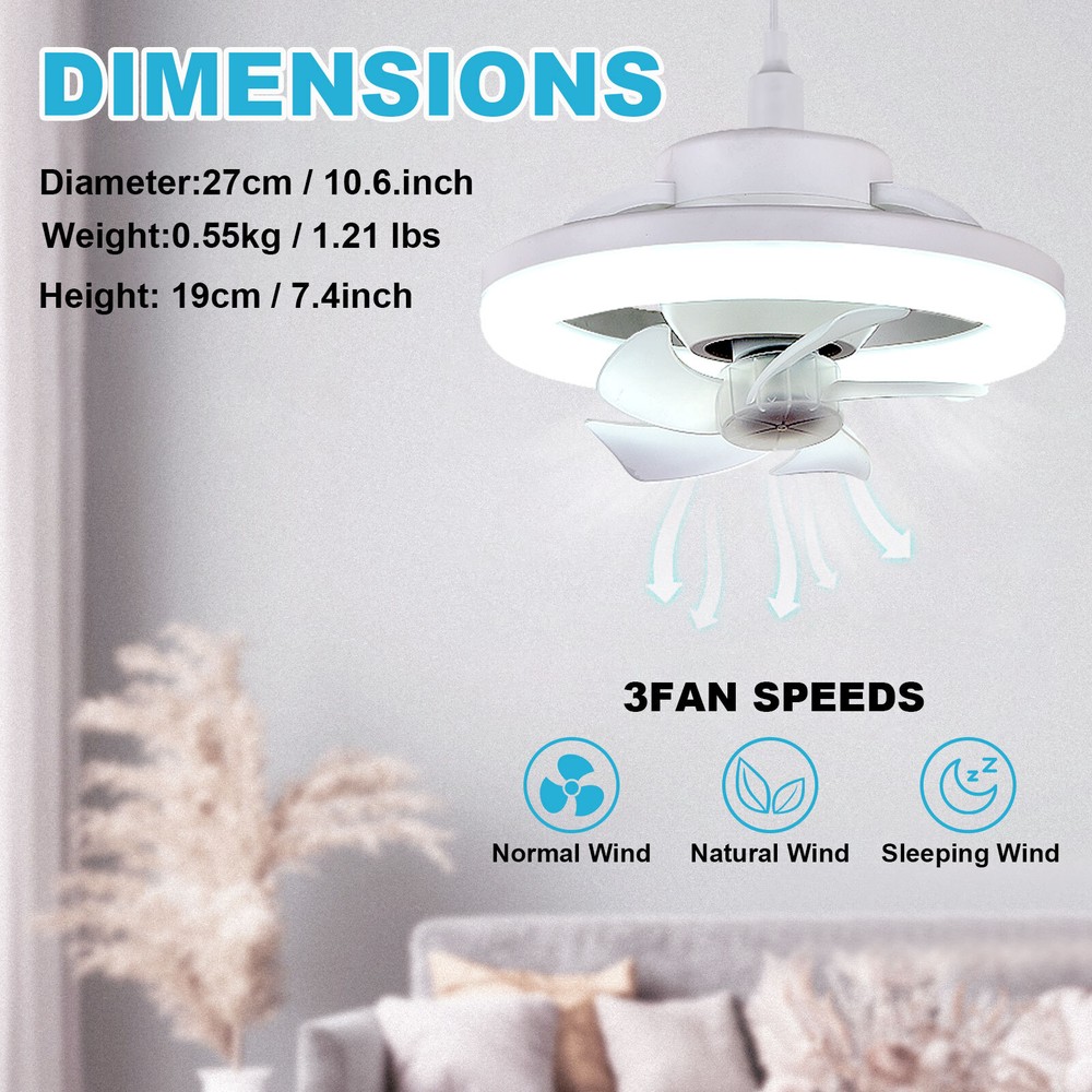 Socket Ceiling Fans With Lights And Remote- Socket Fan Light With Dimmable LED