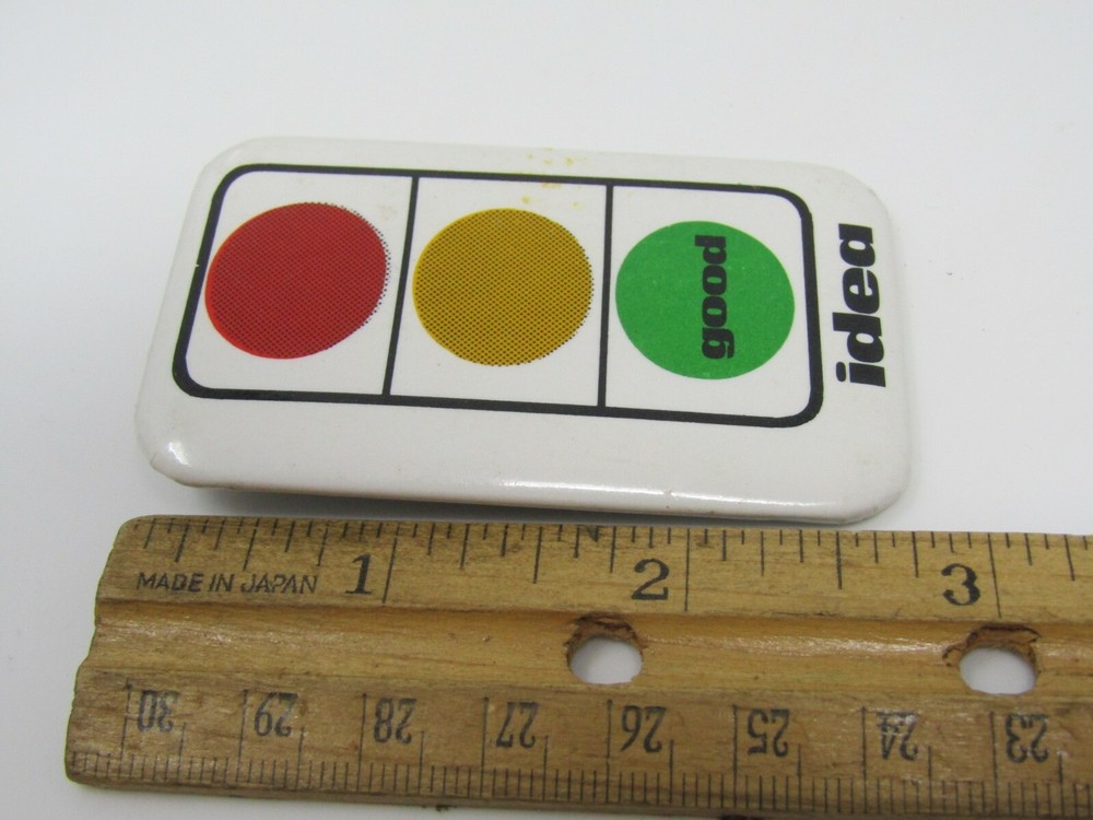 Vintage "Good Idea" Pinback Button Traffic Light Slogan Rectangular Graphic Pin