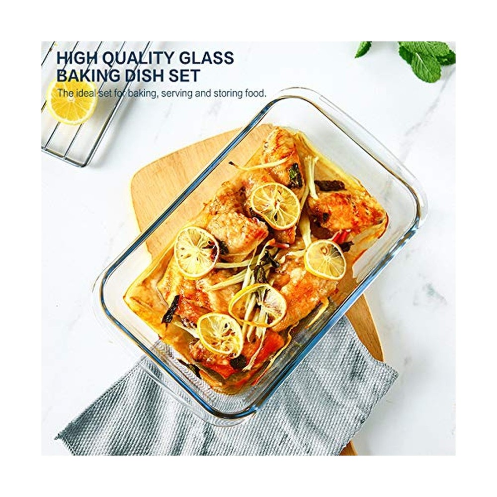 8-Piece Deep Glass Baking Dish Set with Plastic lids,Rectangular Glass Bakewa...