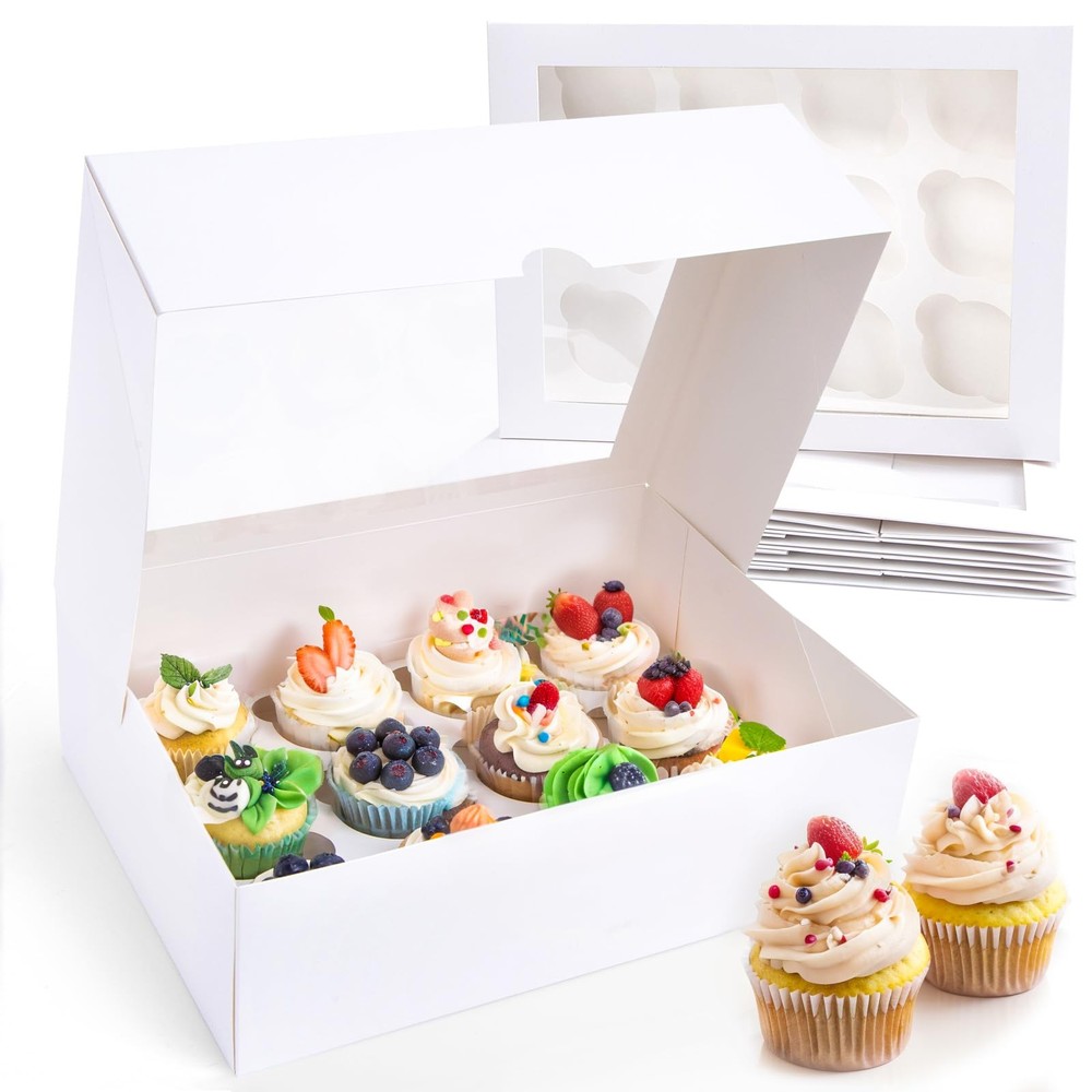 3 Pcs White 12 Count Cupcake Container Pastry Boxes With Clear View Window