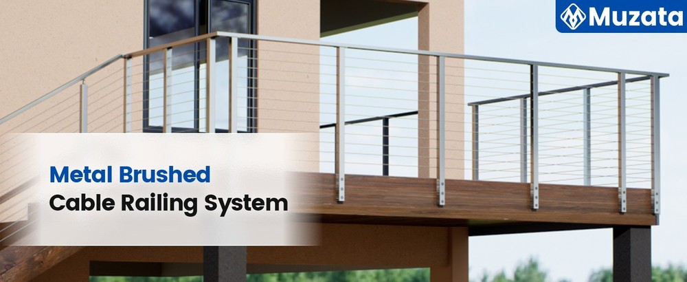 42" Side Mount Cable Railing Post Level Drilled Space-Saving Brushed Stainless