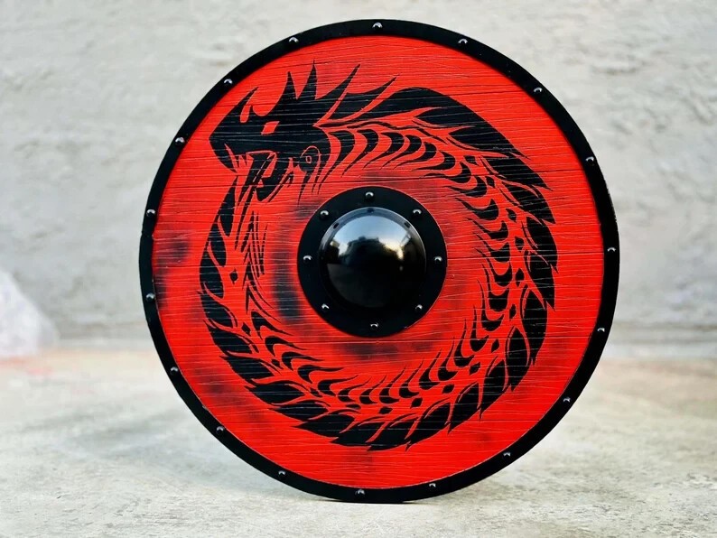 24'' Medieval Dragon Valhalla Raven Authentic Battleworn Viking Shield Handmade