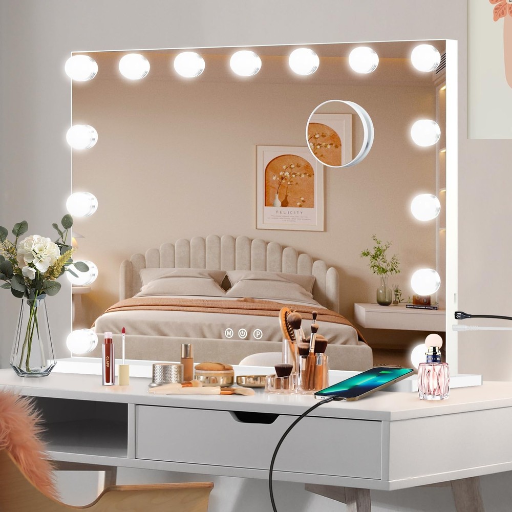 Moonee Vanity Mirror with Lights, Hollywood Lighted Makeup Mirror with 15 Dim...