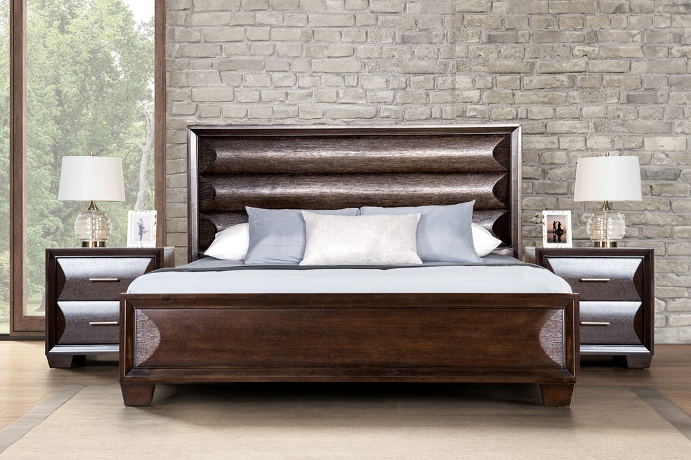 Transitional Style Eastern King Size 4pc Bed Set Espresso Finish Bedroom