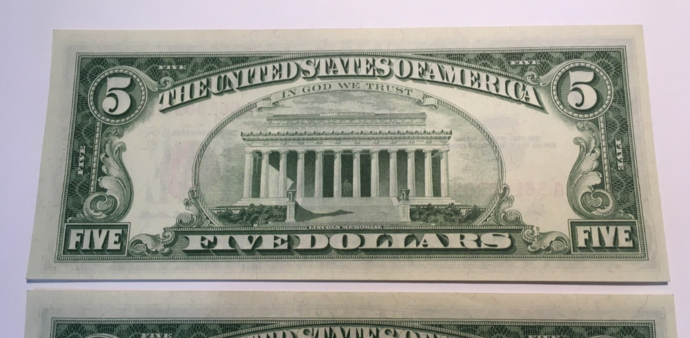 2 Sequential 1963 $5/Red Seal United States Note Fr 1536 PRISTINE