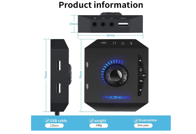 External Sound Card, PHOINIKAS USB Audio Adapter for PC Windows, Mac, Linux, Lap