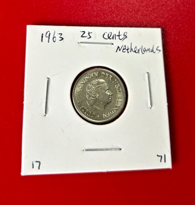 1963 25 CENTS NETHERLANDS COIN - NICE WORLD COIN !!!