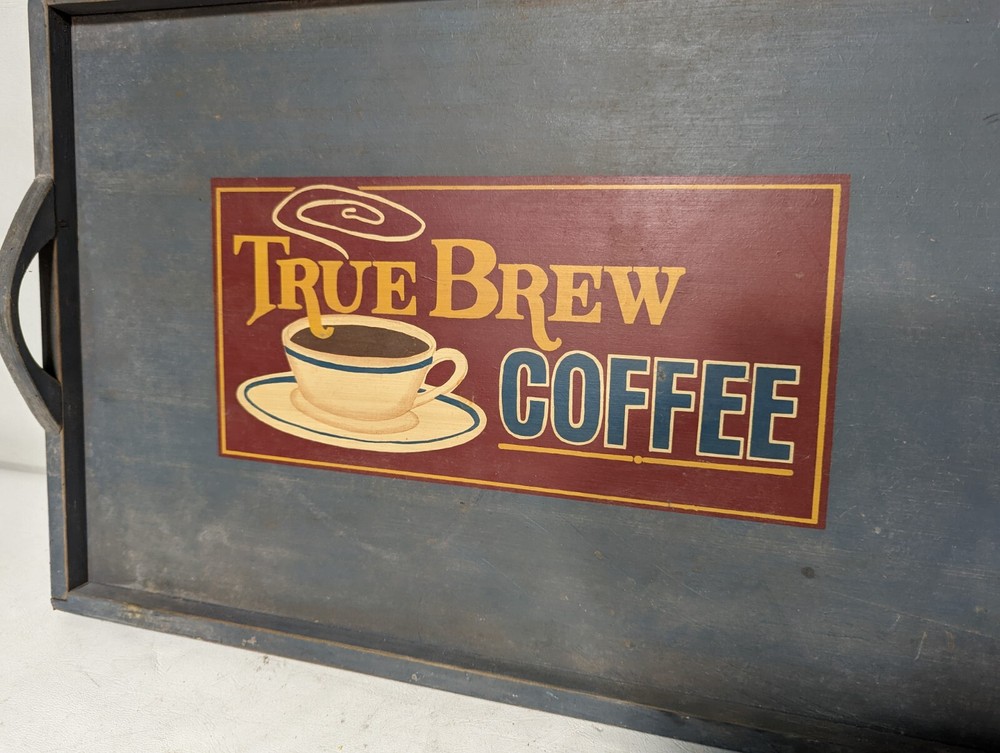 True Brew Coffee wooden tray, blue