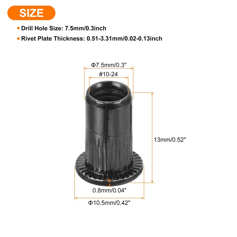 20Pcs Rivet Nuts Flat Head, #10-24 Carbon Steel Thread