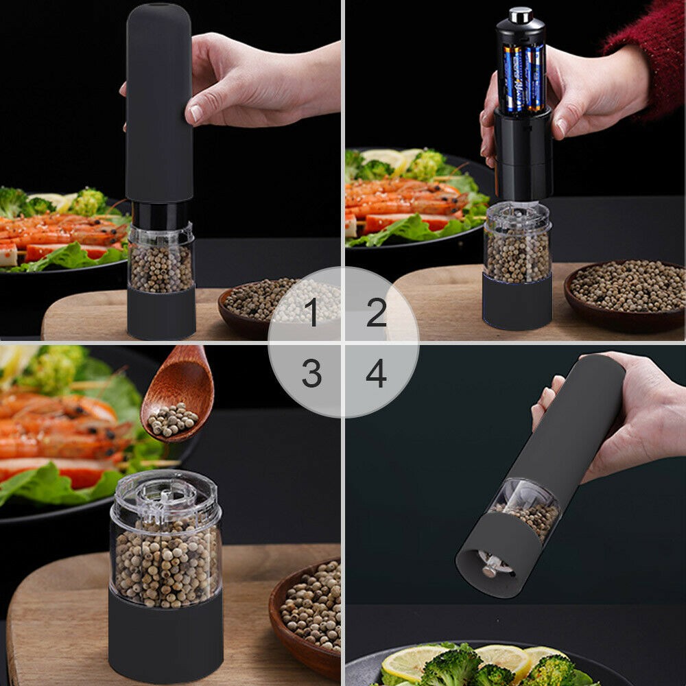 Automatic Electric Salt & Pepper Mill Grinder Shaker Set Adjustable- Matt Black
