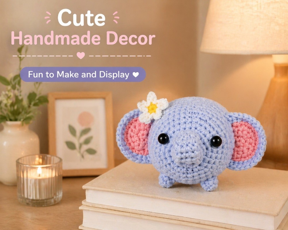 Elephant Crochet Kit for Beginners Amigurumi DIY Set with Video Tutorial