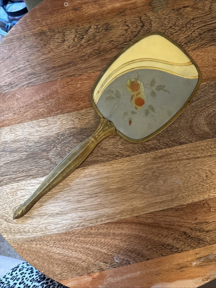 Vintage Handheld Vanity Mirror with Floral Design