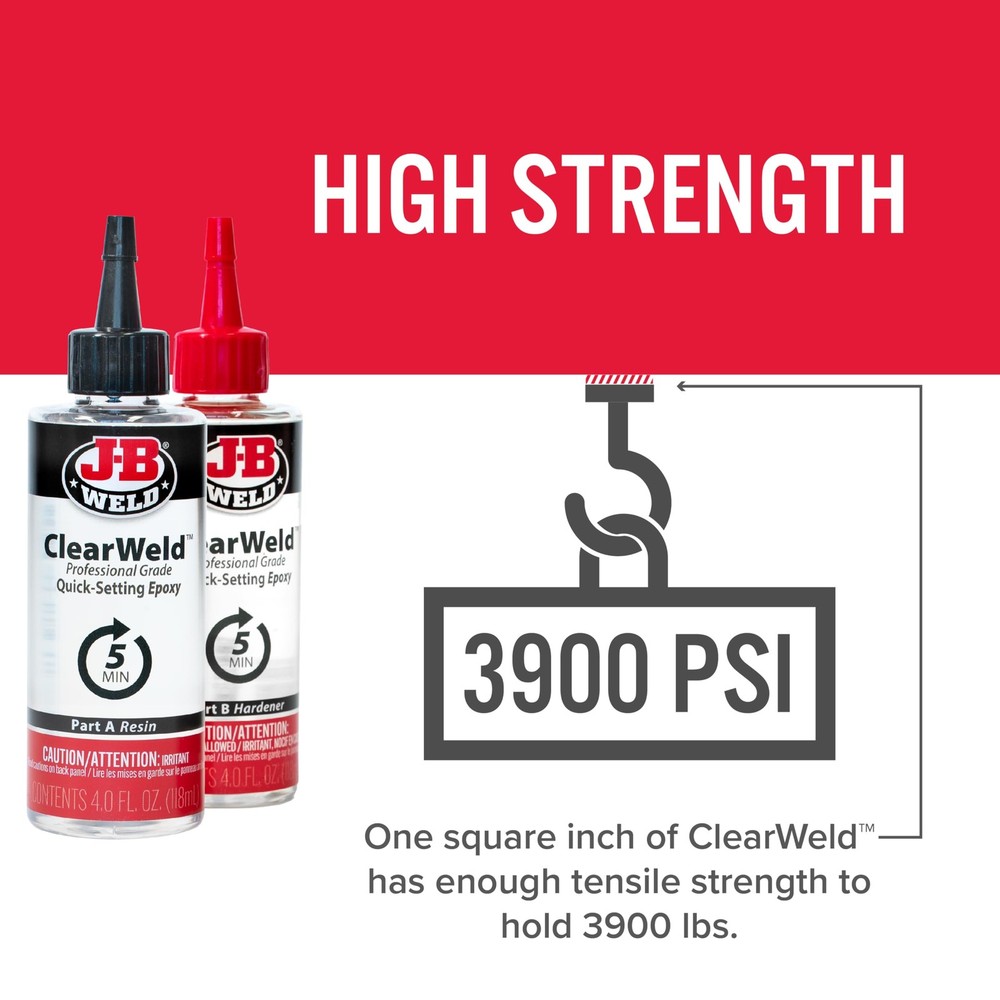 J B Weld Clearweld Epoxy 4Oz Pro Size Clear Bonding Adhesive Multi Surface Use